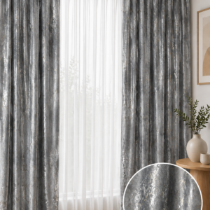 Draperie CATIFEA PITON BLACKOUT GRI CU ARGINTIU