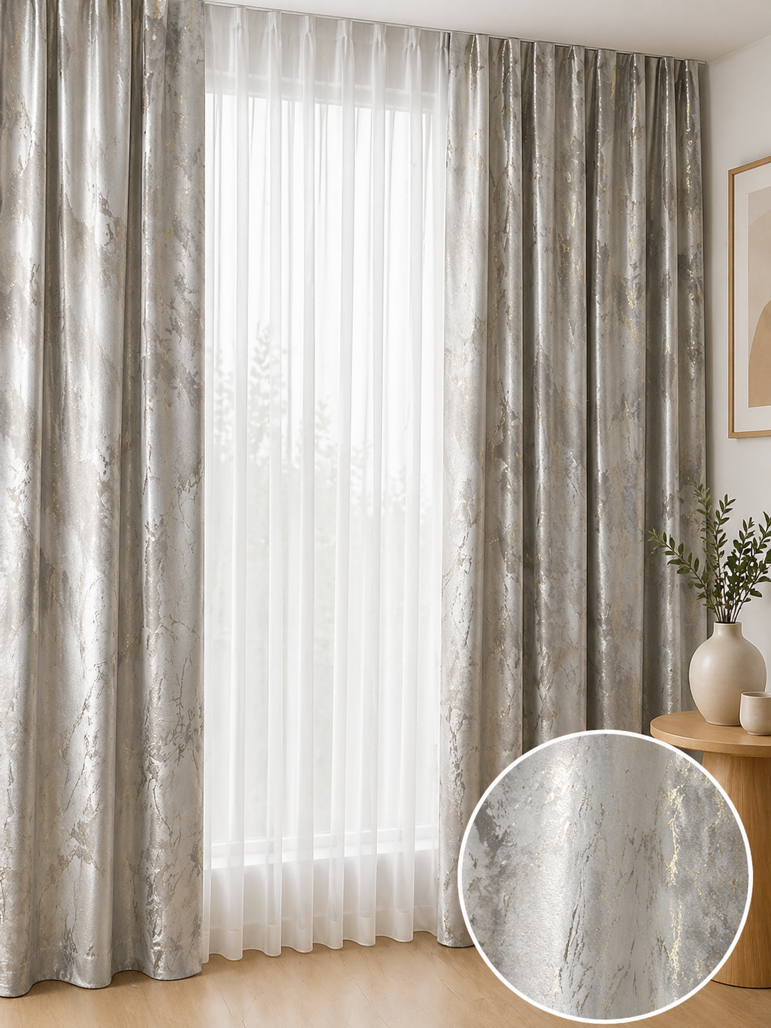 Draperie CATIFEA PITON BLACKOUT GRI CU AURIU