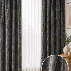 Draperie CATIFEA PITON BLACKOUT NEGRU CU AURIU