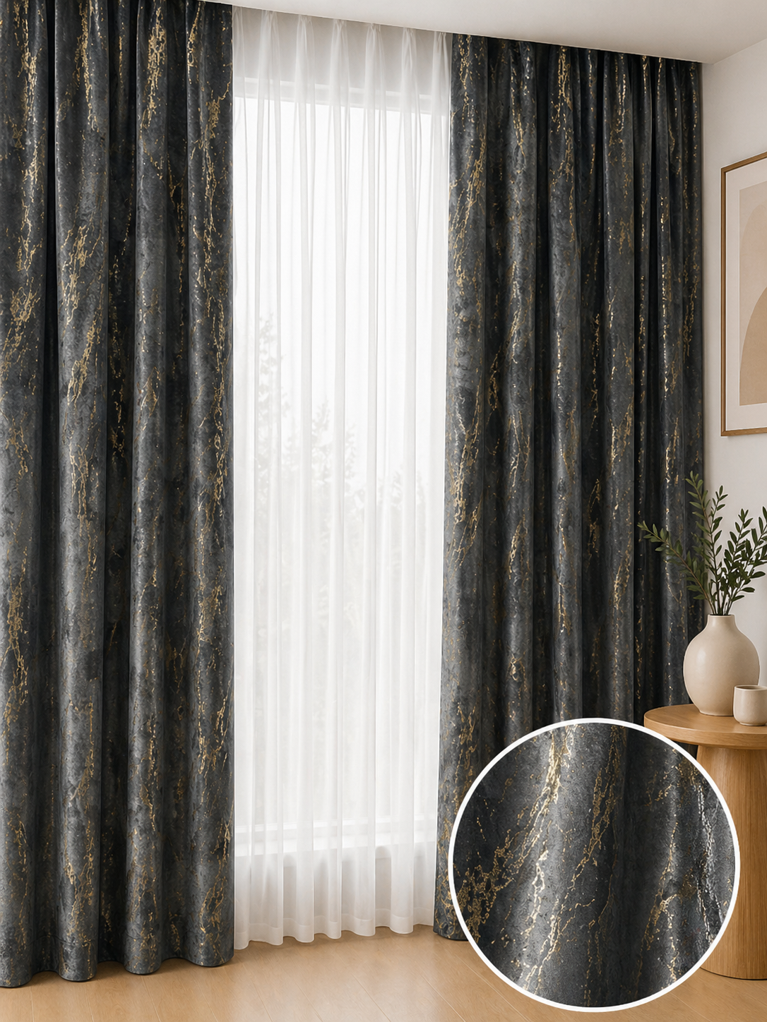 Draperie CATIFEA PITON BLACKOUT NEGRU CU AURIU