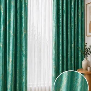 Draperie CATIFEA PITON BLACKOUT VERDE CU AURIU