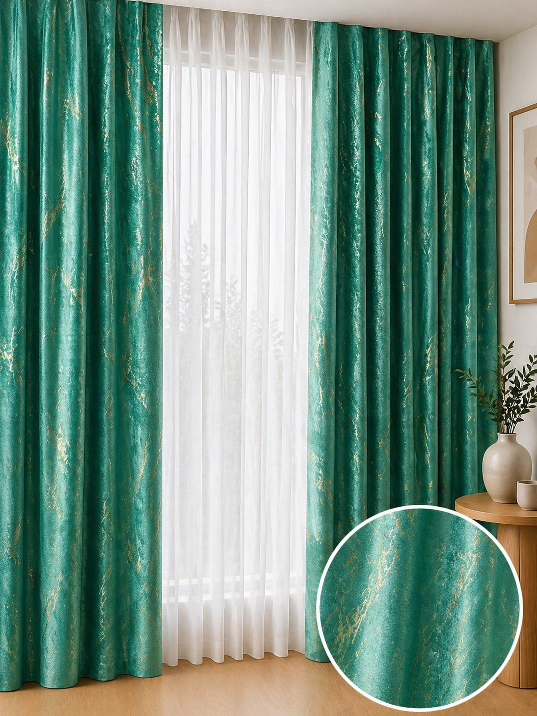 Draperie CATIFEA PITON BLACKOUT VERDE CU AURIU